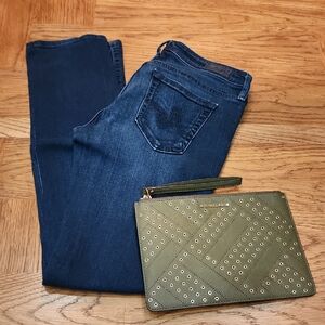 AG Adriano Goldschmied Dark Blue Skinny Jeans And MICHAEL KORS Studded Clutch